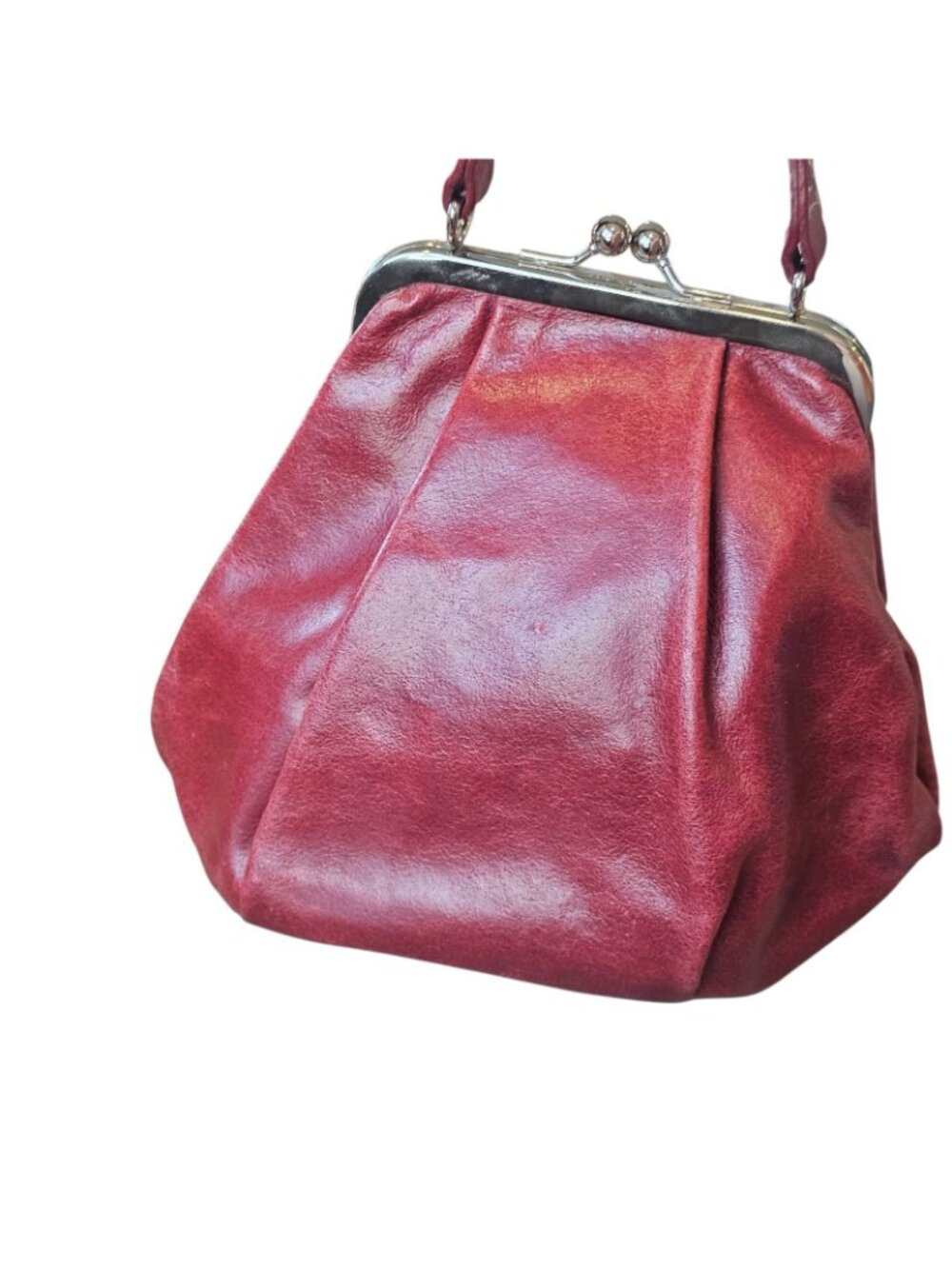 Y2K Wilsons Leather Burgundy Kisslock Top Handle Purse Handbag - Picture 8 of 14